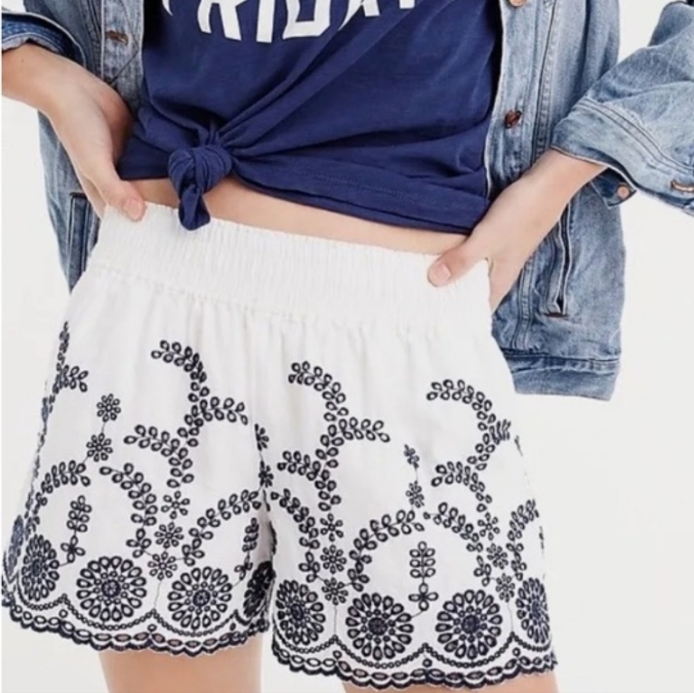 J.Crew Linen Blend White & Black Eyelet Embroidered Lined Shorts XL - Picture 3 of 9